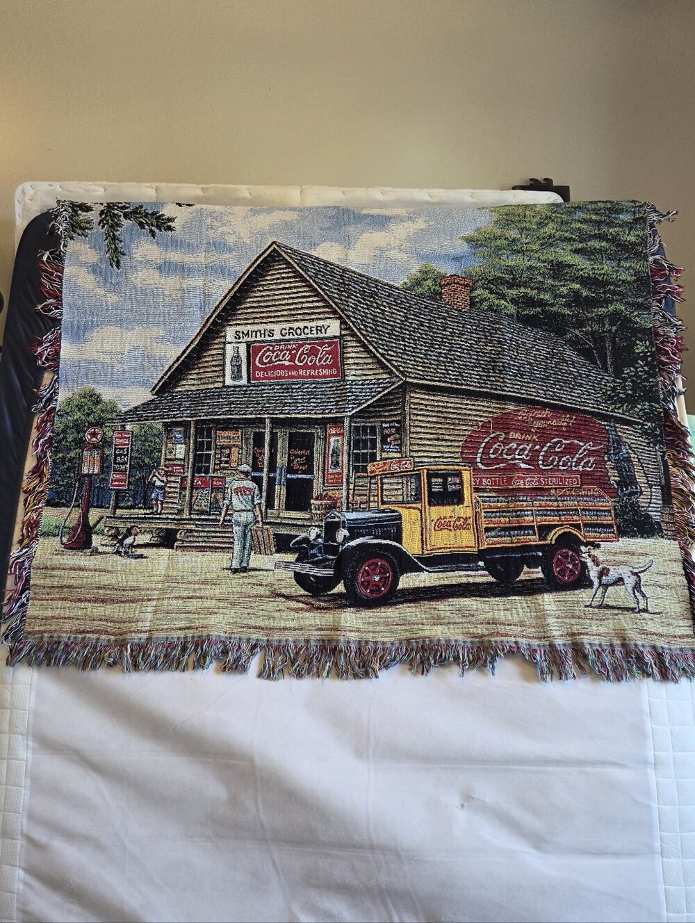 Coca-Cola Vintage Grocery Truck Tapestry Throw Blanket